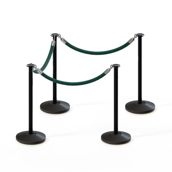 Montour Line Stanchion Post and Rope Kit Black, 4 Flat Top 3 Green Rope C-Kit-4-BK-FL-3-PVR-GN-PS